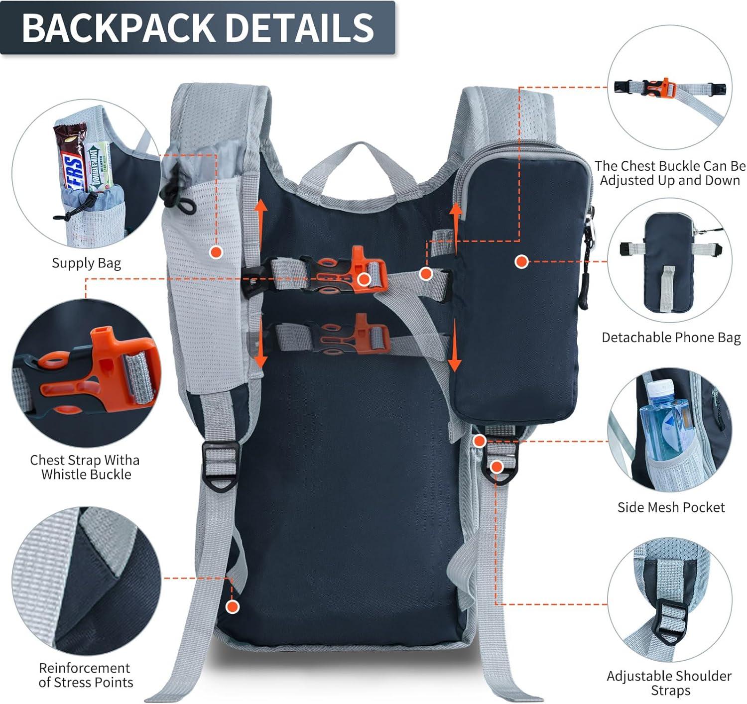 imageHiking Backpack 10L15L Small Daypack Lightweight Packable Travel Foldable Water Resistan for Women Men Black 10LGray