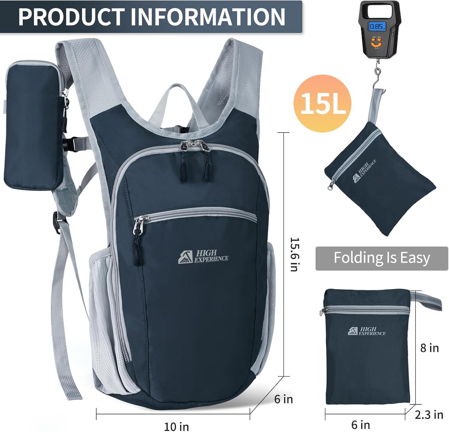 imageHiking Backpack 10L15L Small Daypack Lightweight Packable Travel Foldable Water Resistan for Women Men Black 10LGray