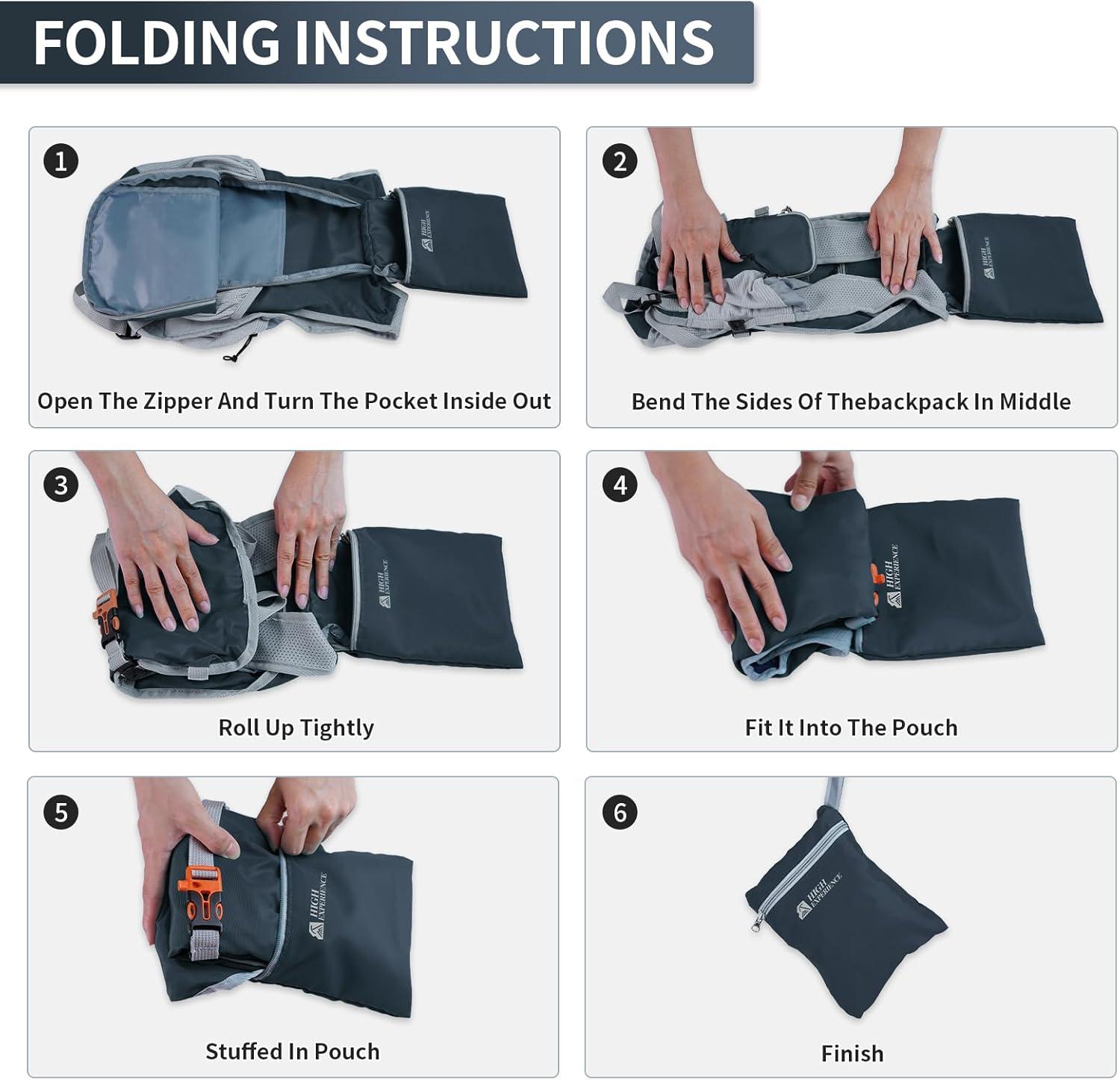 imageHiking Backpack 10L15L Small Daypack Lightweight Packable Travel Foldable Water Resistan for Women Men Black 10LGray