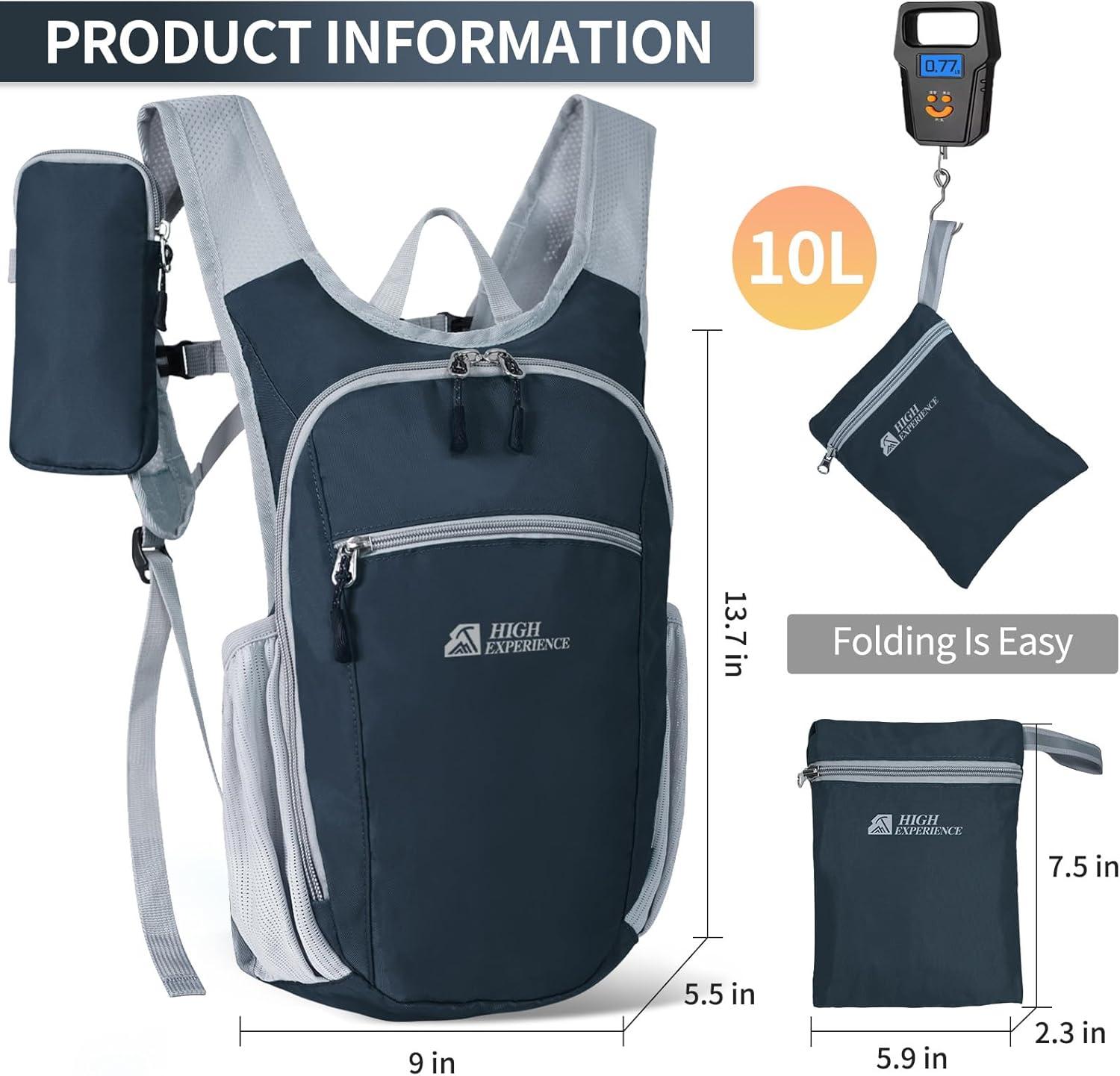 imageHiking Backpack 10L15L Small Daypack Lightweight Packable Travel Foldable Water Resistan for Women Men Black 10LGray