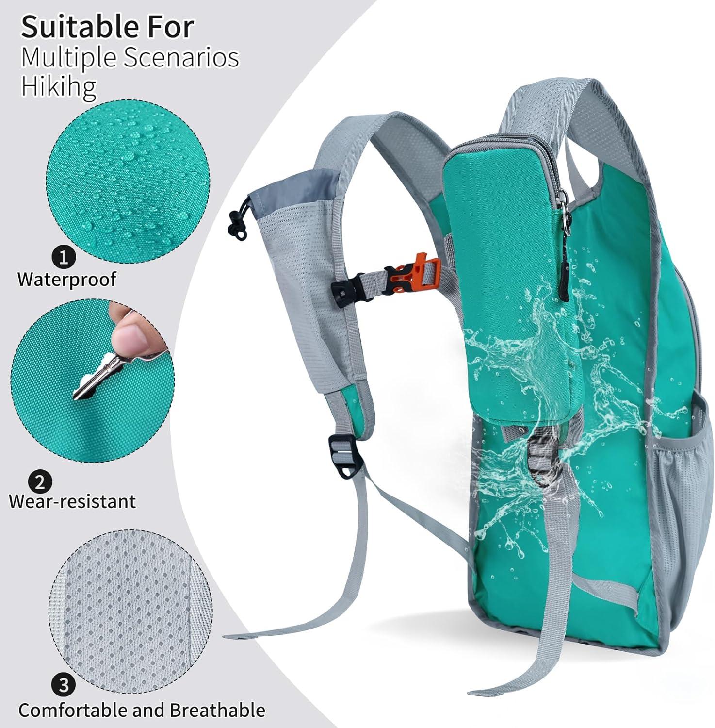 imageHiking Backpack 10L15L Small Daypack Lightweight Packable Travel Foldable Water Resistan for Women Men Black 10LLake Green