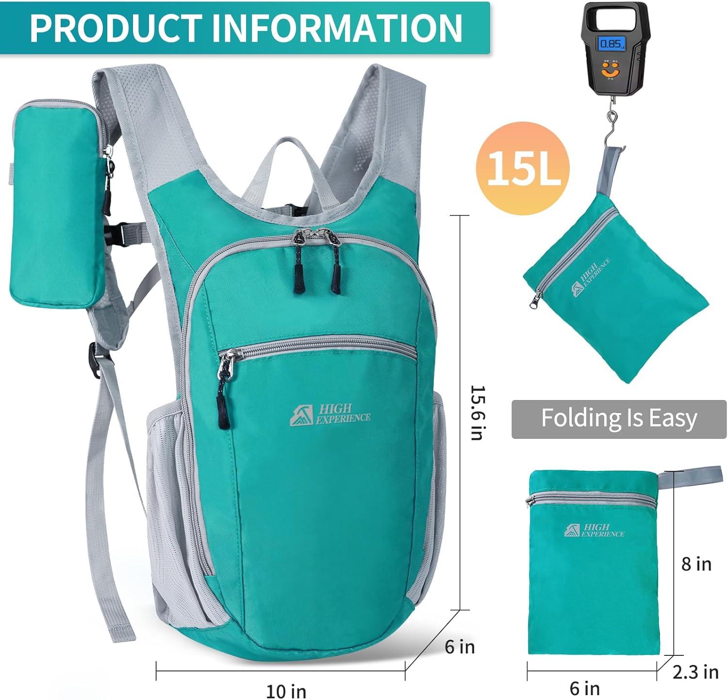 imageHiking Backpack 10L15L Small Daypack Lightweight Packable Travel Foldable Water Resistan for Women Men Black 10LLake Green