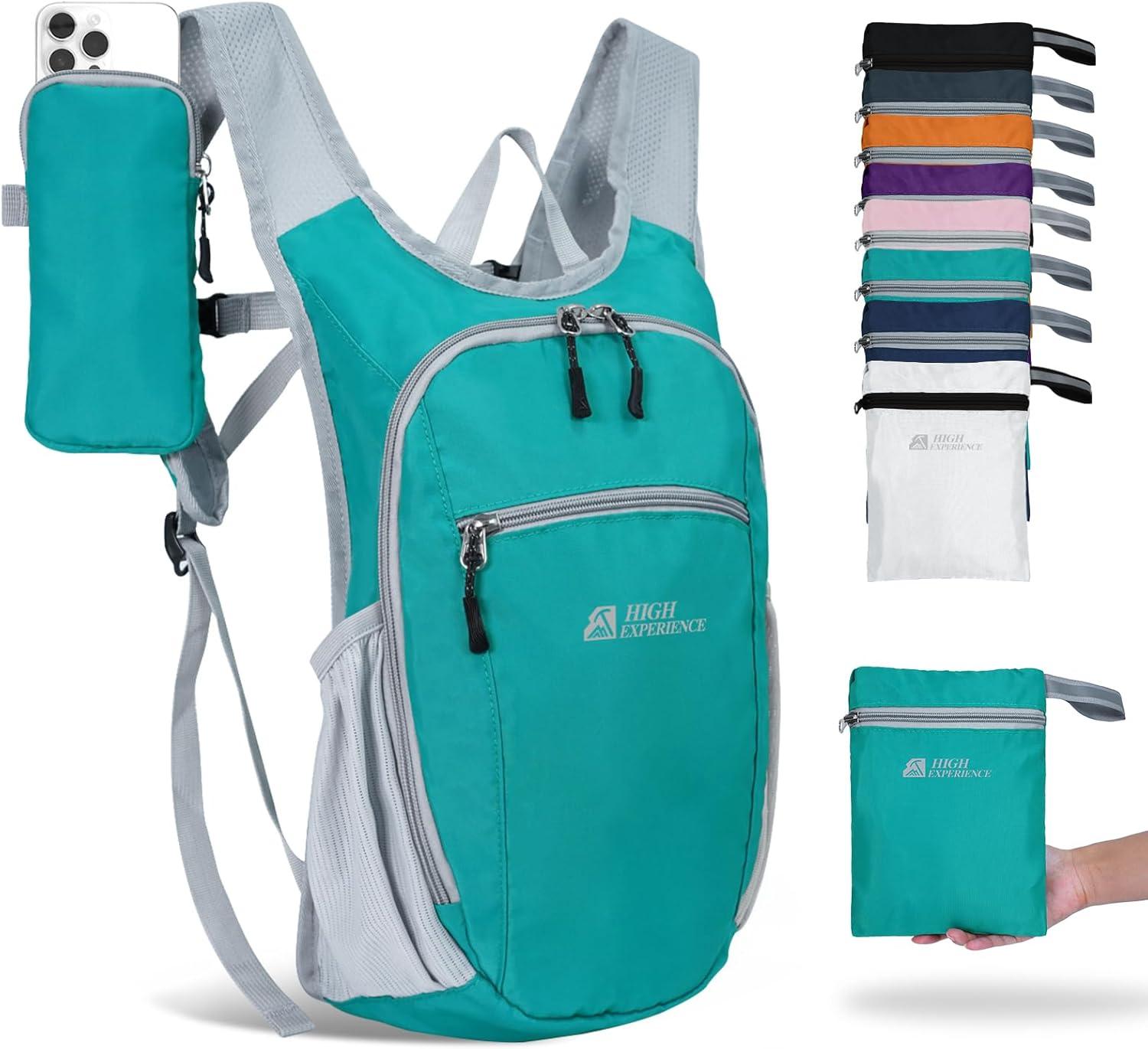 imageHiking Backpack 10L15L Small Daypack Lightweight Packable Travel Foldable Water Resistan for Women Men Black 10LLake Green