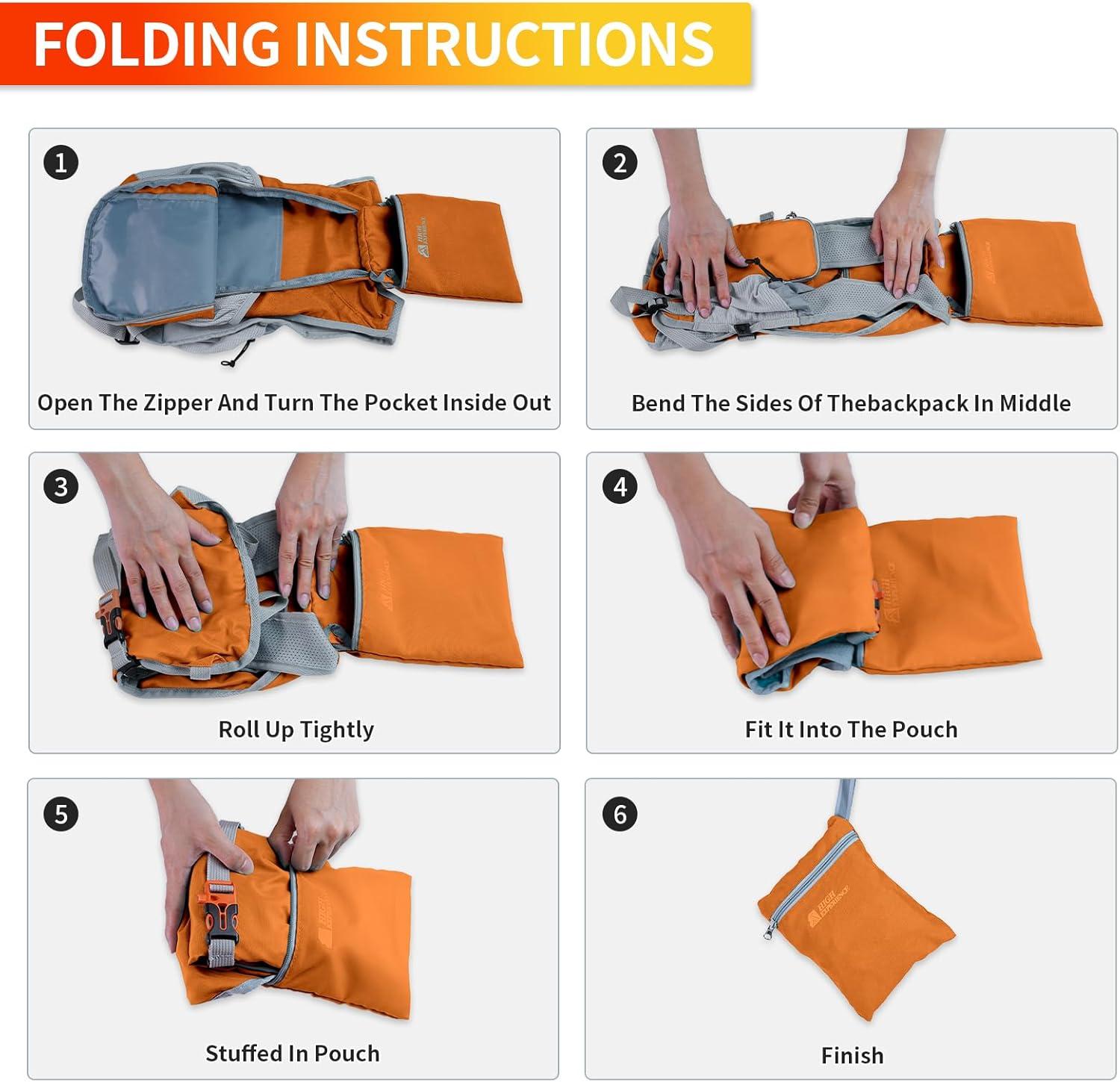 imageHiking Backpack 10L15L Small Daypack Lightweight Packable Travel Foldable Water Resistan for Women Men Black 10LOrange