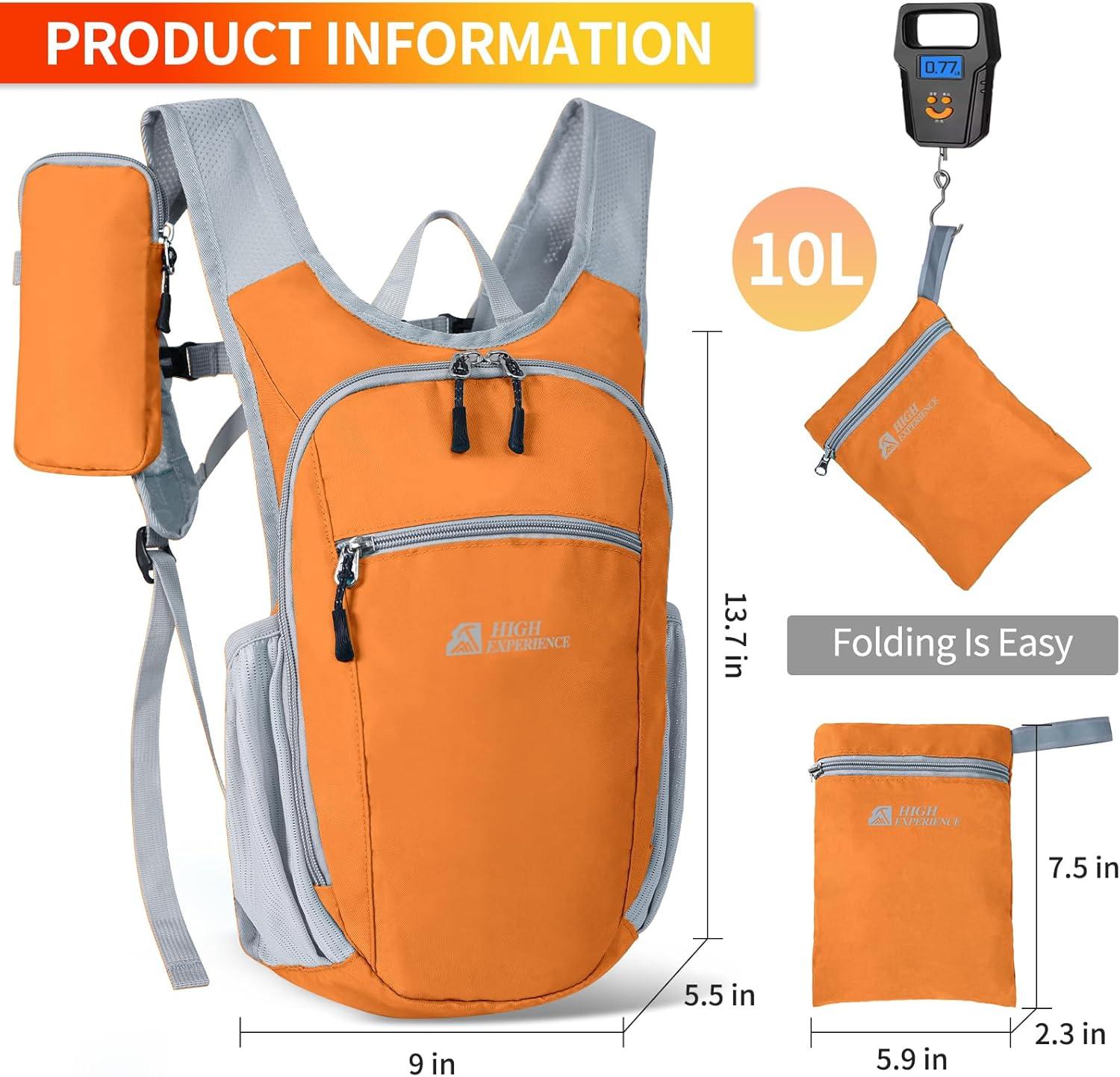 imageHiking Backpack 10L15L Small Daypack Lightweight Packable Travel Foldable Water Resistan for Women Men Black 10LOrange