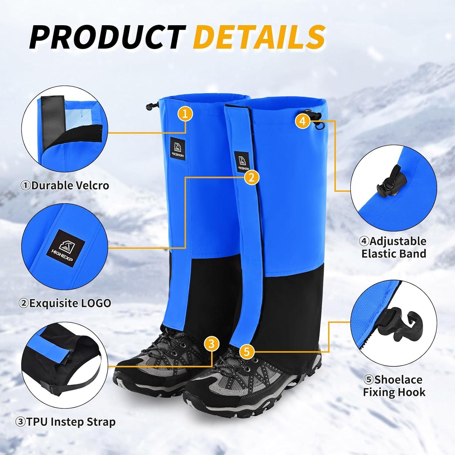 imageLeg Gaiters 100 Waterproof Adjustable Shoe Snow Boot Guard Gators for Hiking Shoe Cover Hunting Snowshoeing Climbing Walking for Women MenBlue
