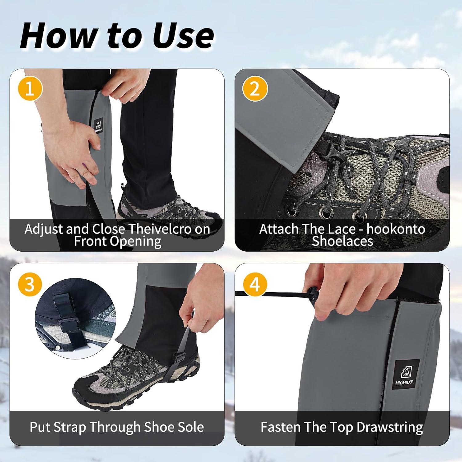 imageLeg Gaiters 100 Waterproof Adjustable Shoe Snow Boot Guard Gators for Hiking Shoe Cover Hunting Snowshoeing Climbing Walking for Women MenGray