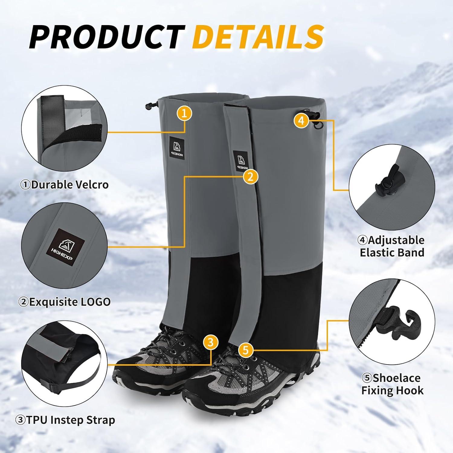 imageLeg Gaiters 100 Waterproof Adjustable Shoe Snow Boot Guard Gators for Hiking Shoe Cover Hunting Snowshoeing Climbing Walking for Women MenGray