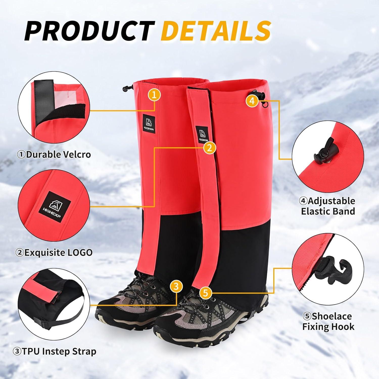 imageLeg Gaiters 100 Waterproof Adjustable Shoe Snow Boot Guard Gators for Hiking Shoe Cover Hunting Snowshoeing Climbing Walking for Women MenPink