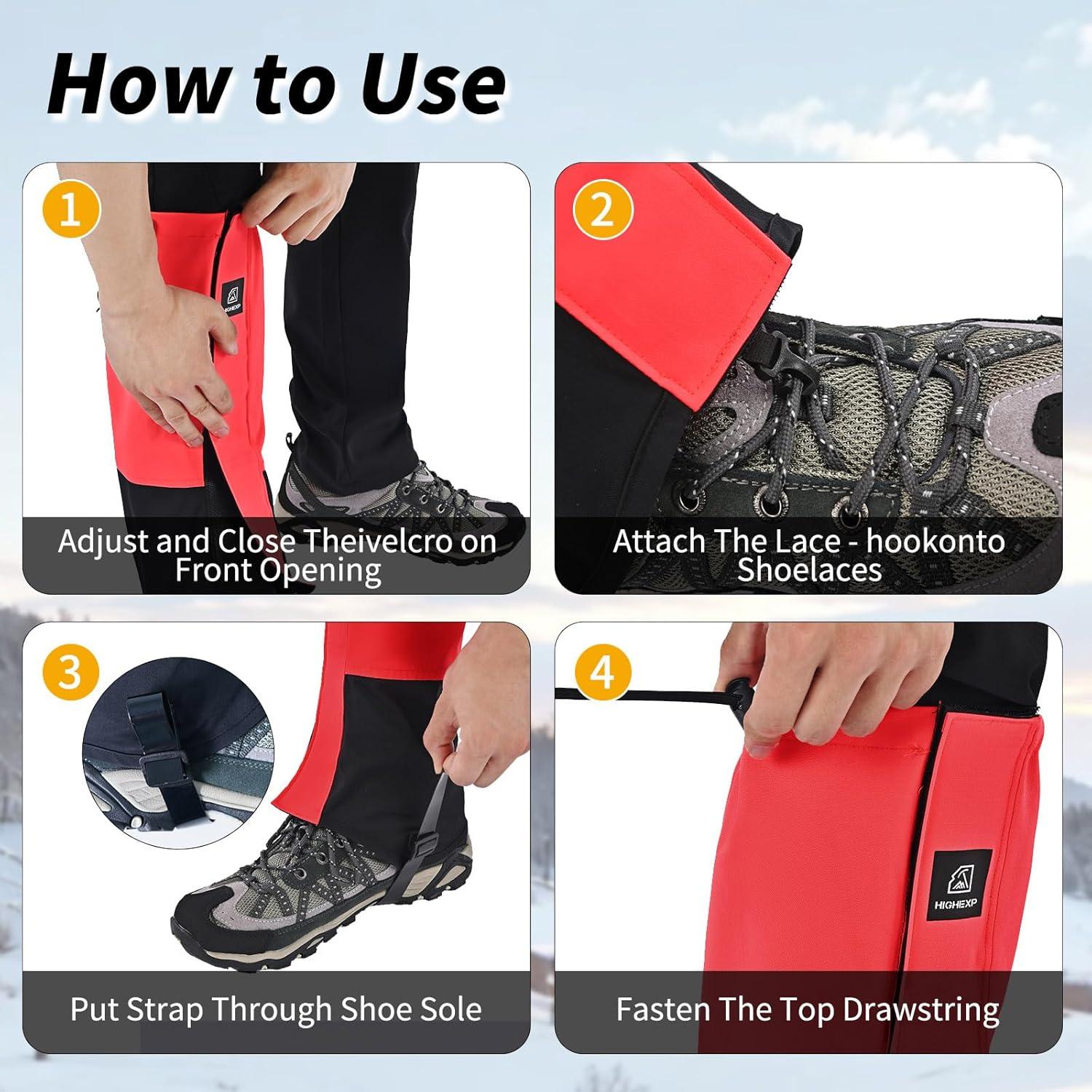 imageLeg Gaiters 100 Waterproof Adjustable Shoe Snow Boot Guard Gators for Hiking Shoe Cover Hunting Snowshoeing Climbing Walking for Women MenPink