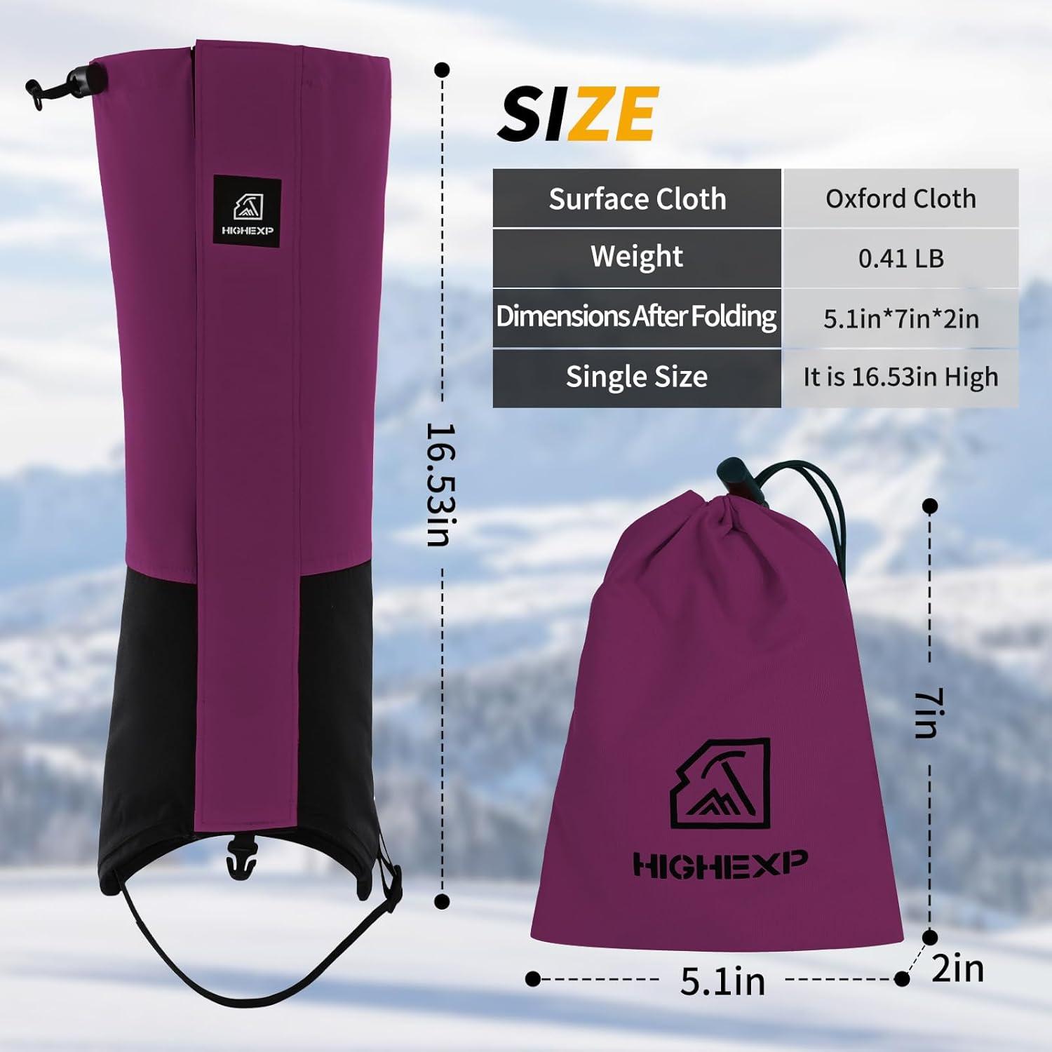 imageLeg Gaiters 100 Waterproof Adjustable Shoe Snow Boot Guard Gators for Hiking Shoe Cover Hunting Snowshoeing Climbing Walking for Women MenPurple
