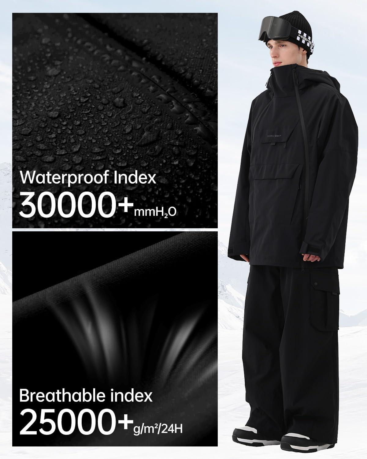 imageMens Ski Jacket 3L Snowboard Anorak Coat Baggy Snow Pullover Hooded Waterproof Windproof Insulated WinterBlack