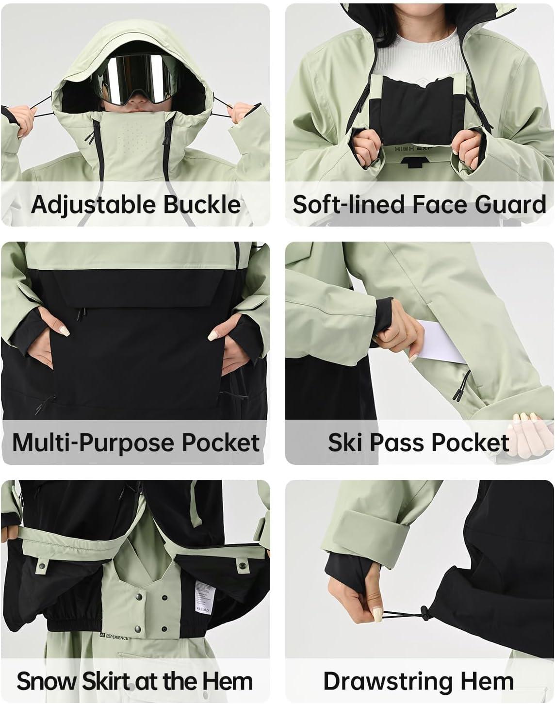 imageMens Ski Jacket 3L Snowboard Anorak Coat Baggy Snow Pullover Hooded Waterproof Windproof Insulated WinterBlack