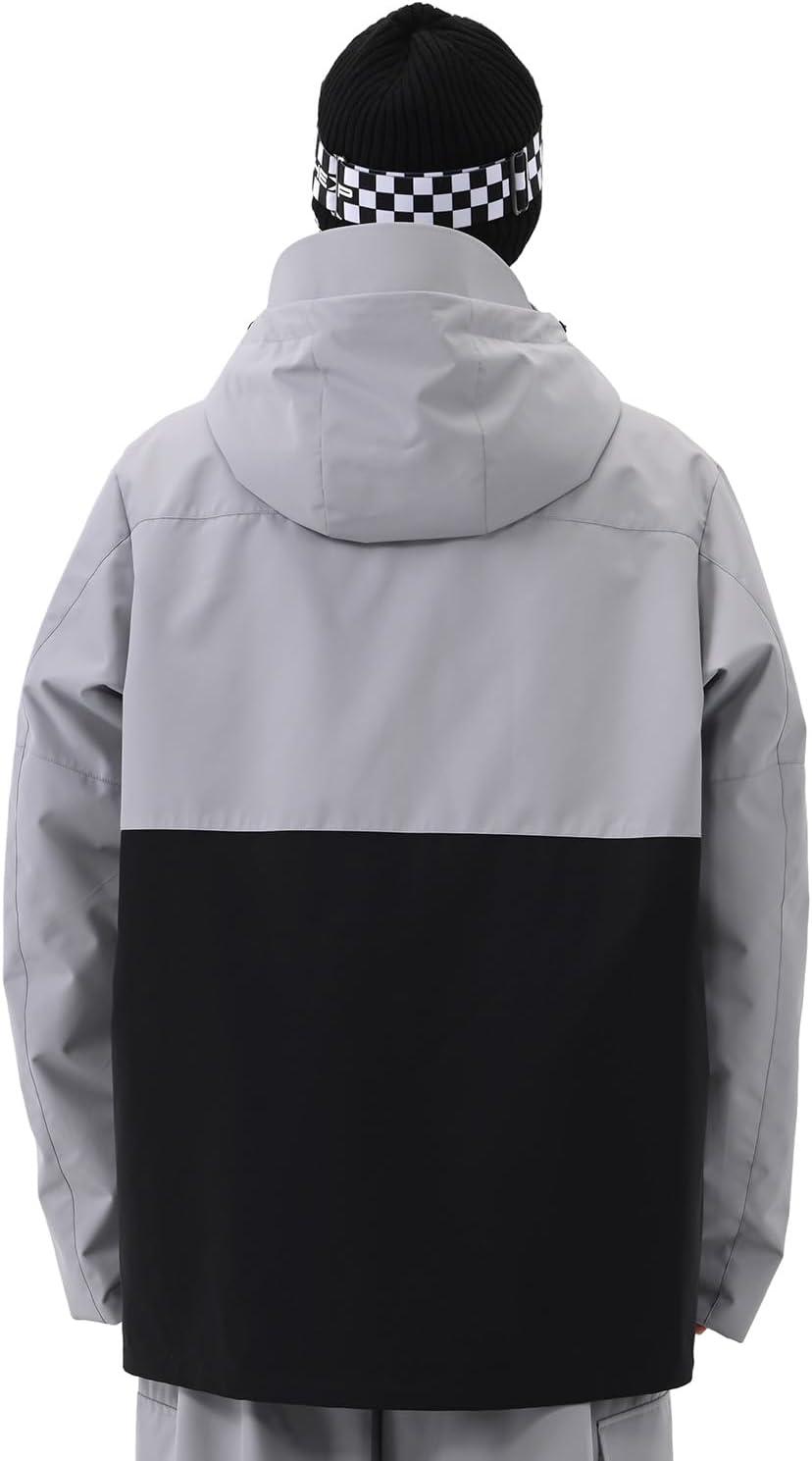 imageMens Ski Jacket 3L Snowboard Anorak Coat Baggy Snow Pullover Hooded Waterproof Windproof Insulated WinterGray Black