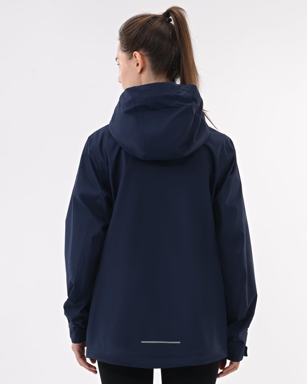 imageRain Jacket Women Packable Lightweight Waterproof Raincoat with Hood Coat Hiking Cycling Travel WindbreakerNavy Blue