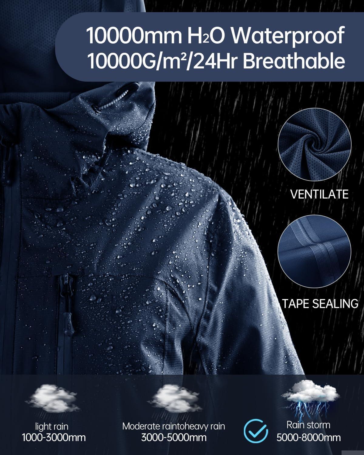 imageRain Jacket Women Packable Lightweight Waterproof Raincoat with Hood Coat Hiking Cycling Travel WindbreakerNavy Blue