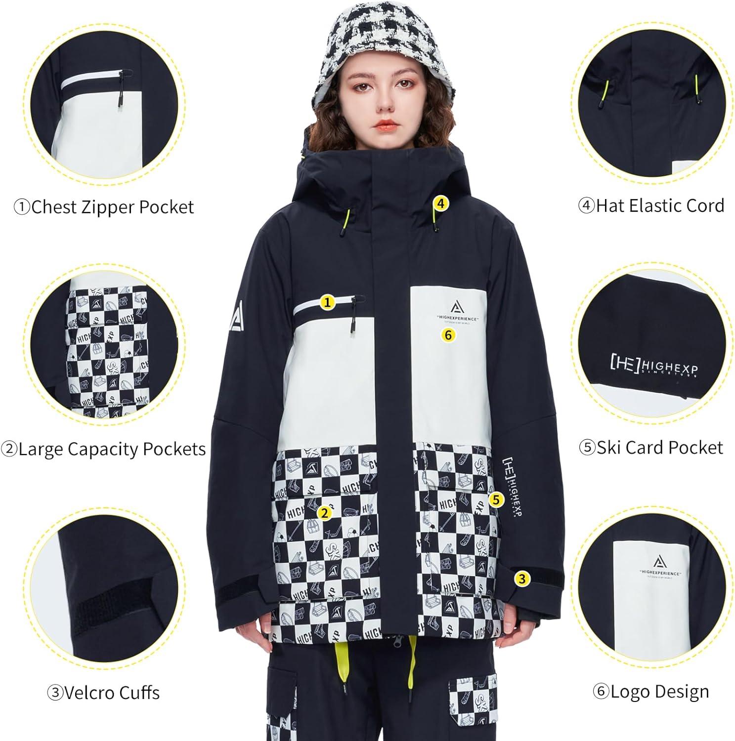 imageSki Jacket Snowboard Coat Snow Winter Waterproof Insulated Windproof Baggy Warm Hooded Jacket for Men WomenBlack and White
