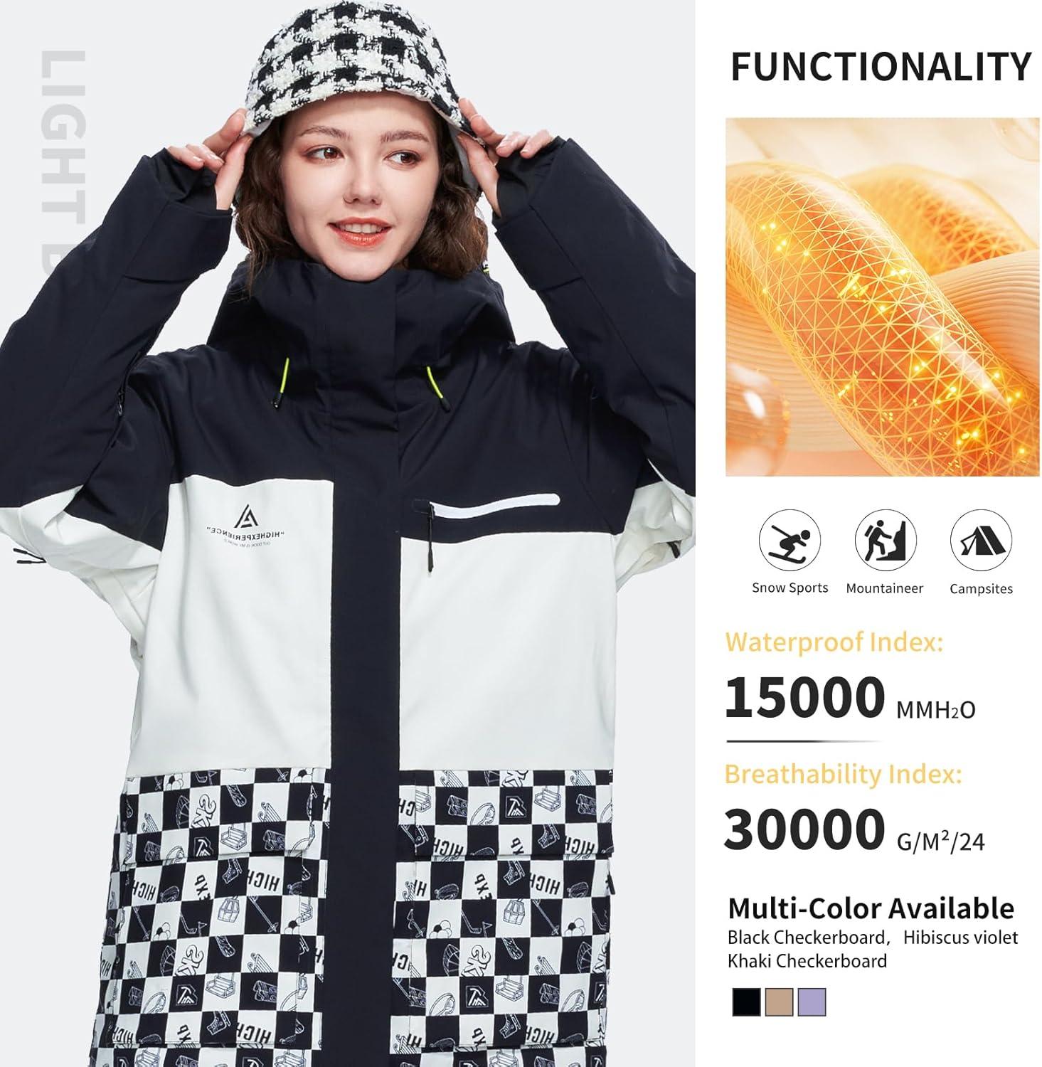 imageSki Jacket Snowboard Coat Snow Winter Waterproof Insulated Windproof Baggy Warm Hooded Jacket for Men WomenBlack and White