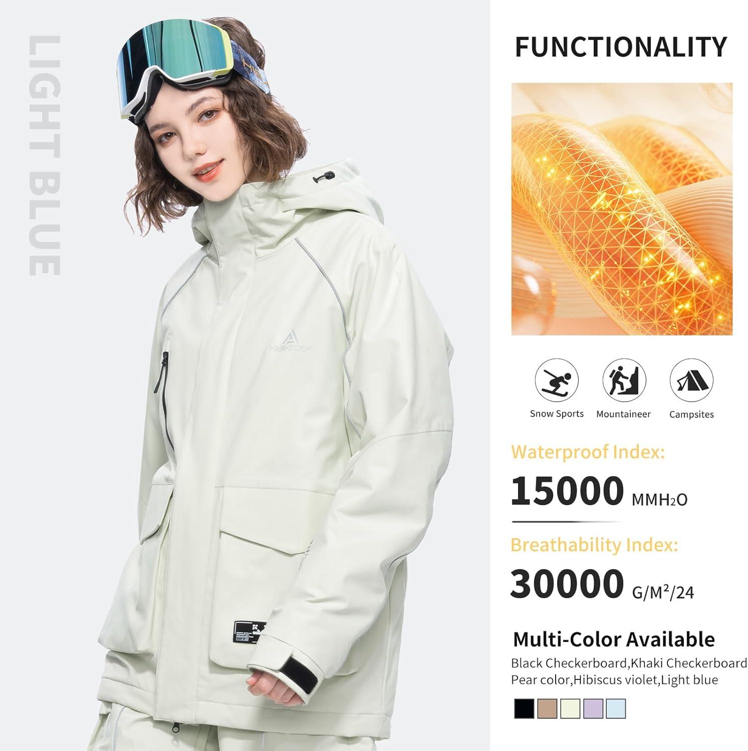 imageSki Jacket Snowboard Coat Snow Winter Waterproof Insulated Windproof Baggy Warm Hooded Jacket for Men WomenWhite