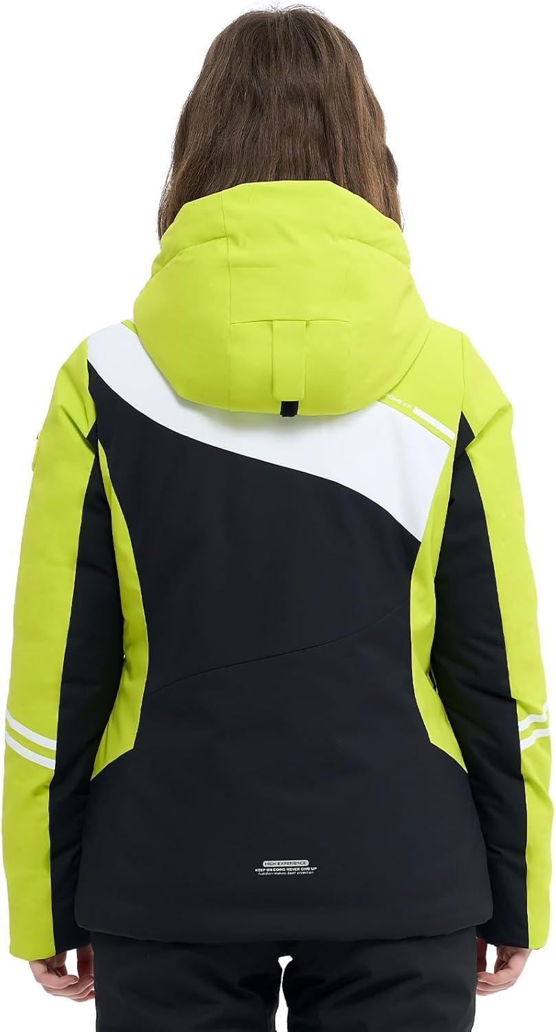 imageSki Jacket Women Snowboard Coat Fitted Slim Fit Snow Short Windproof Waterproof Insulated Warm Removable HoodLemon Yellowblack