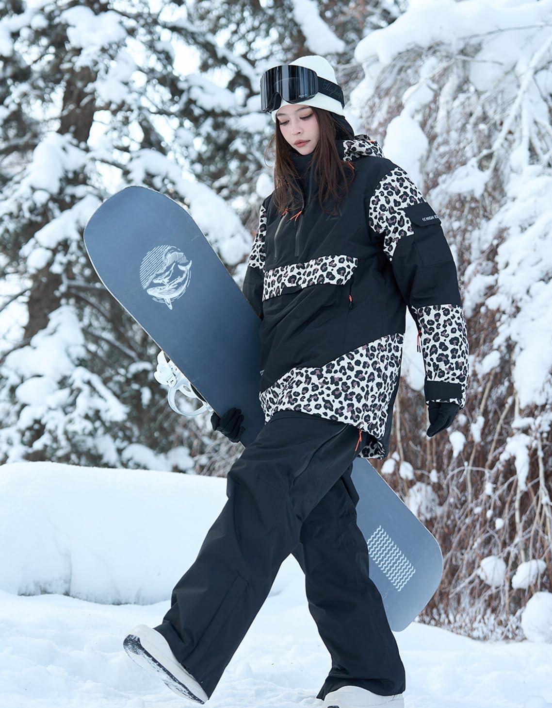 imageSki Pants Snow Snowboard Pants Waterproof Insulated Baggy Windproof Hiking Winter Warm for Men WomenBlack