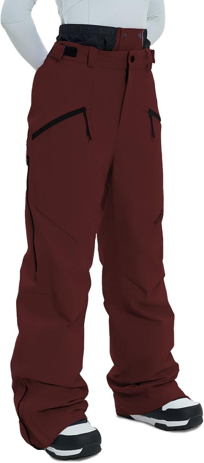 imageSki Pants Snow Snowboard Pants Waterproof Insulated Baggy Windproof Hiking Winter Warm for Men WomenBurgundy Red