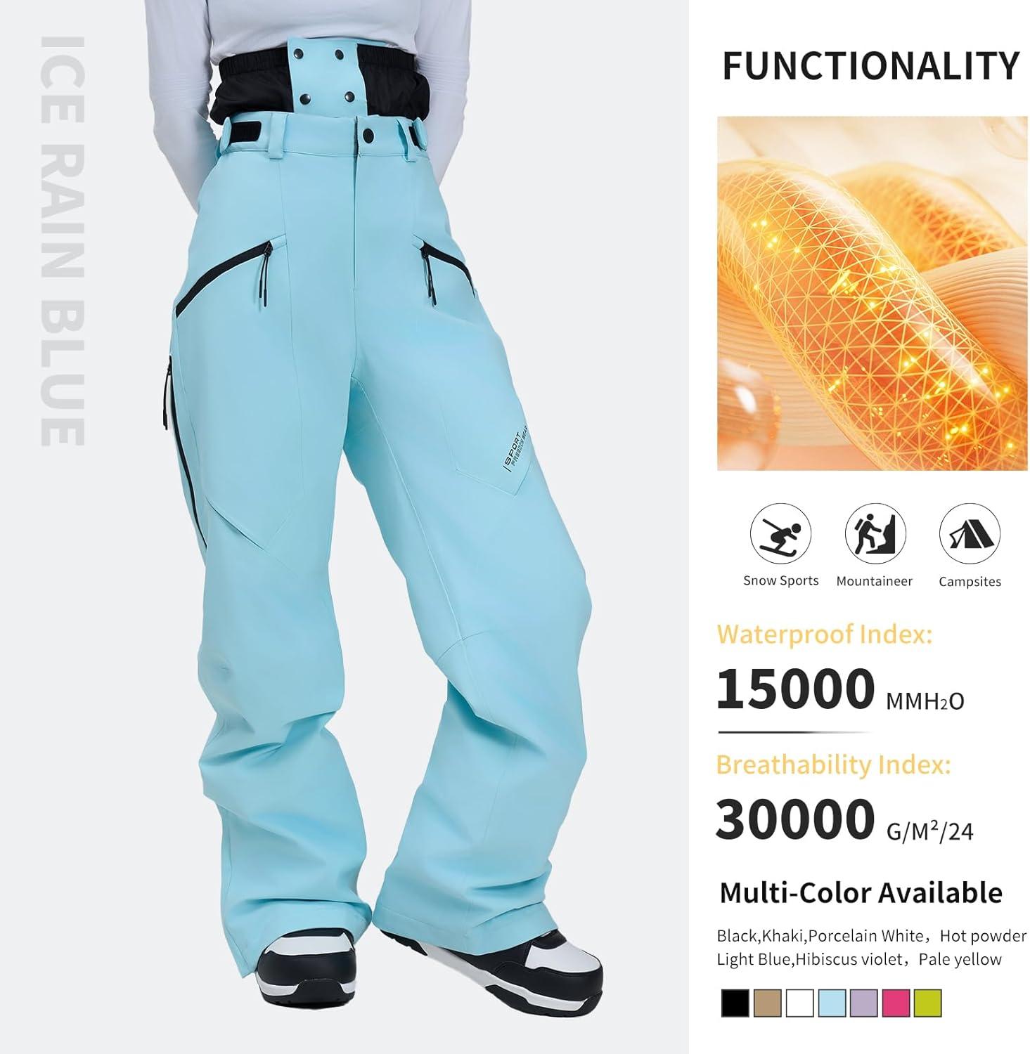 imageSki Pants Snow Snowboard Pants Waterproof Insulated Baggy Windproof Hiking Winter Warm for Men WomenLight Blue
