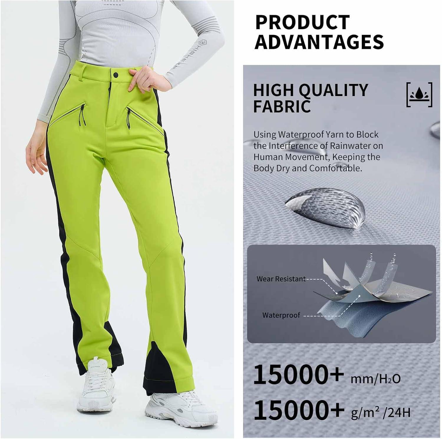 imageSki Pants for Women Snow Fleece Lined Snowboard Soft Shell Slim Fit Fitted Waterproof Windproof WarmLight Green