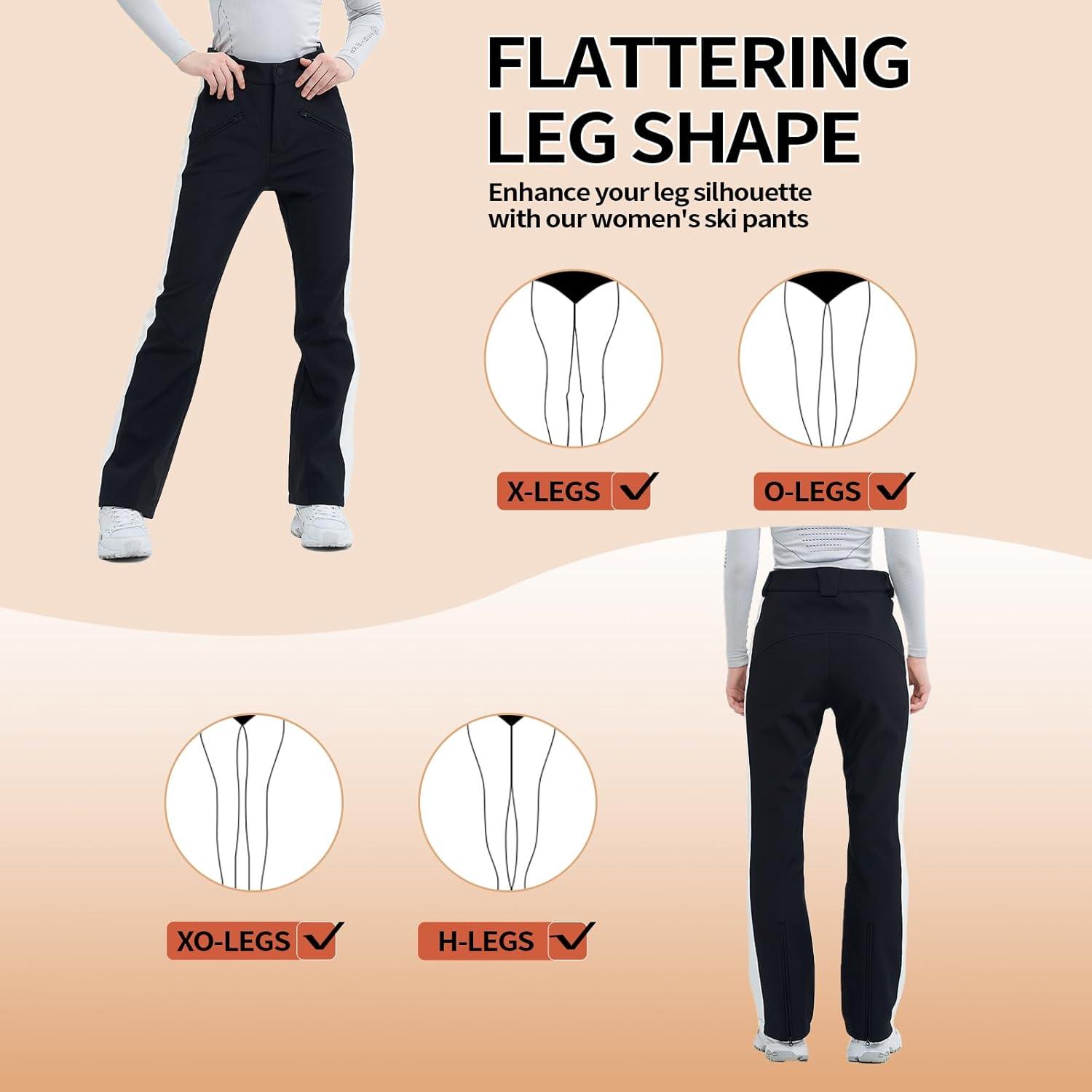 imageSki Pants for Women Snow Fleece Lined Snowboard Soft Shell Slim Fit Fitted Waterproof Windproof WarmLight Khaki