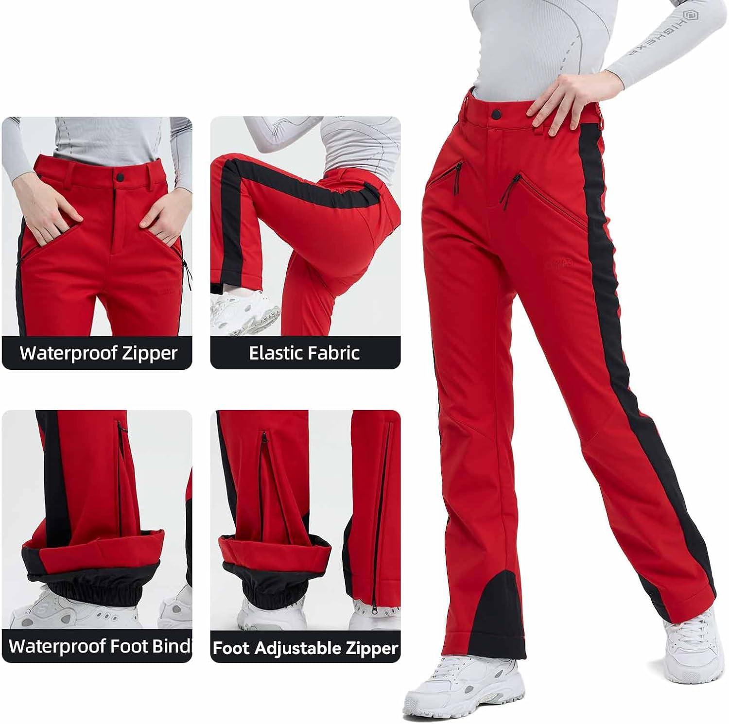 imageSki Pants for Women Snow Fleece Lined Snowboard Soft Shell Slim Fit Fitted Waterproof Windproof WarmRed