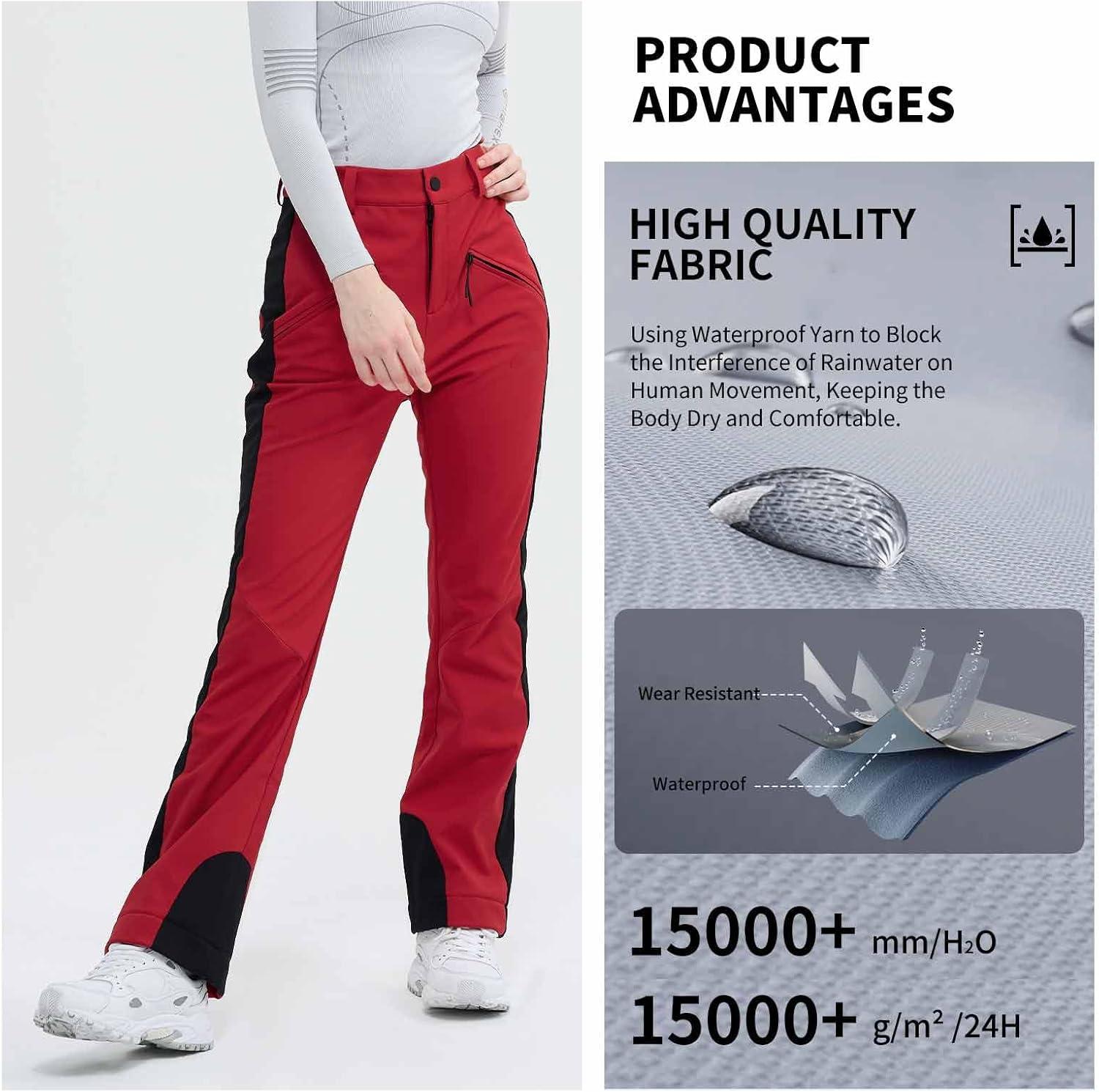 imageSki Pants for Women Snow Fleece Lined Snowboard Soft Shell Slim Fit Fitted Waterproof Windproof WarmRed