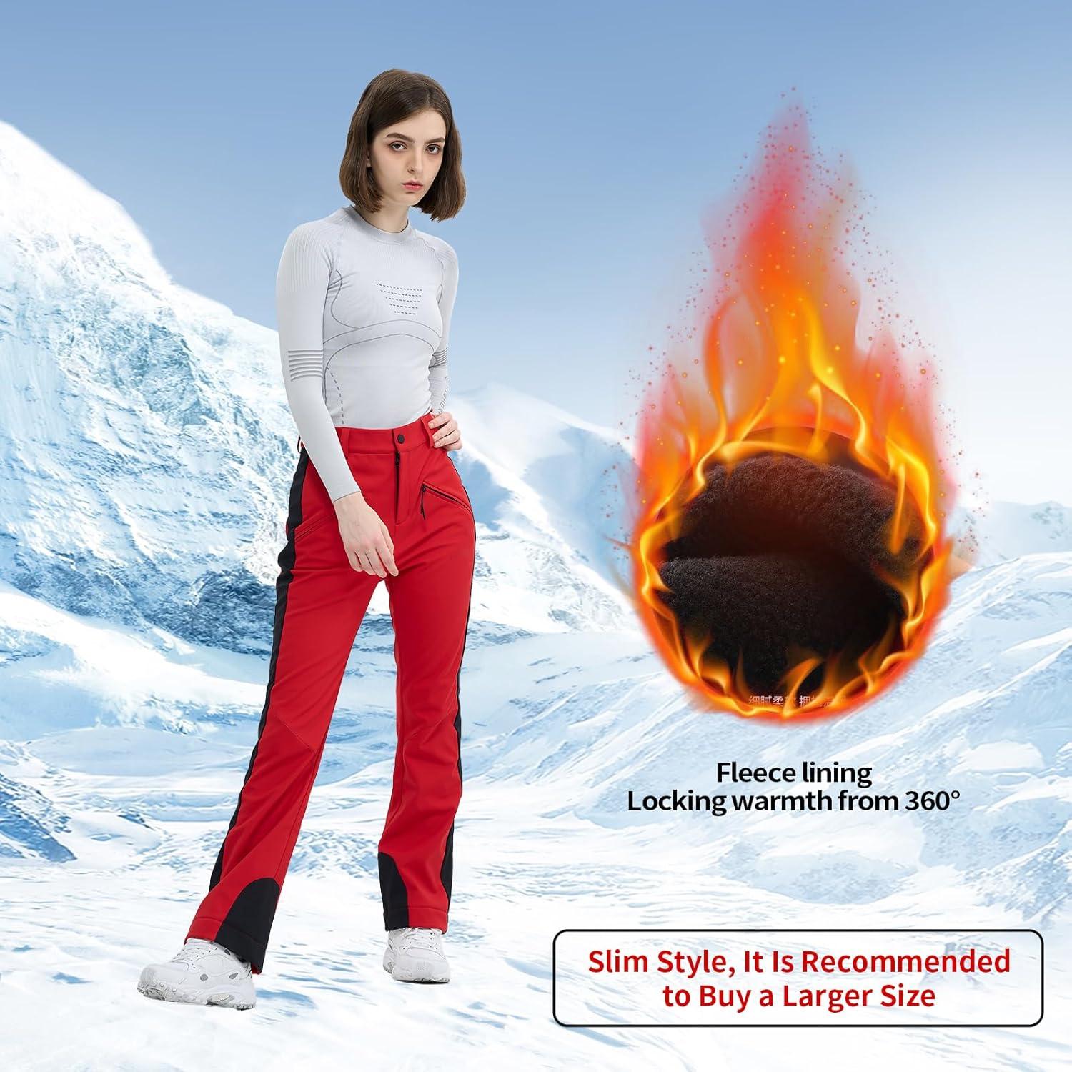 imageSki Pants for Women Snow Fleece Lined Snowboard Soft Shell Slim Fit Fitted Waterproof Windproof WarmRed