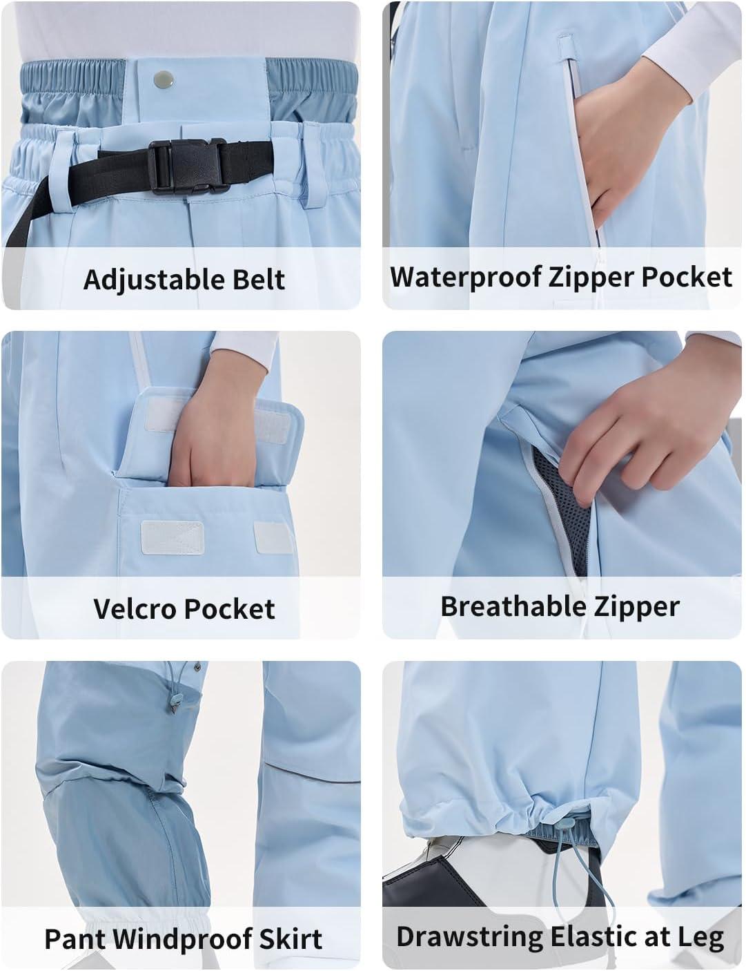 imageSnowboard Pants for Women Men Baggy Ski Pants Loose Warm Insulation Waterproof WindproofLight Blue