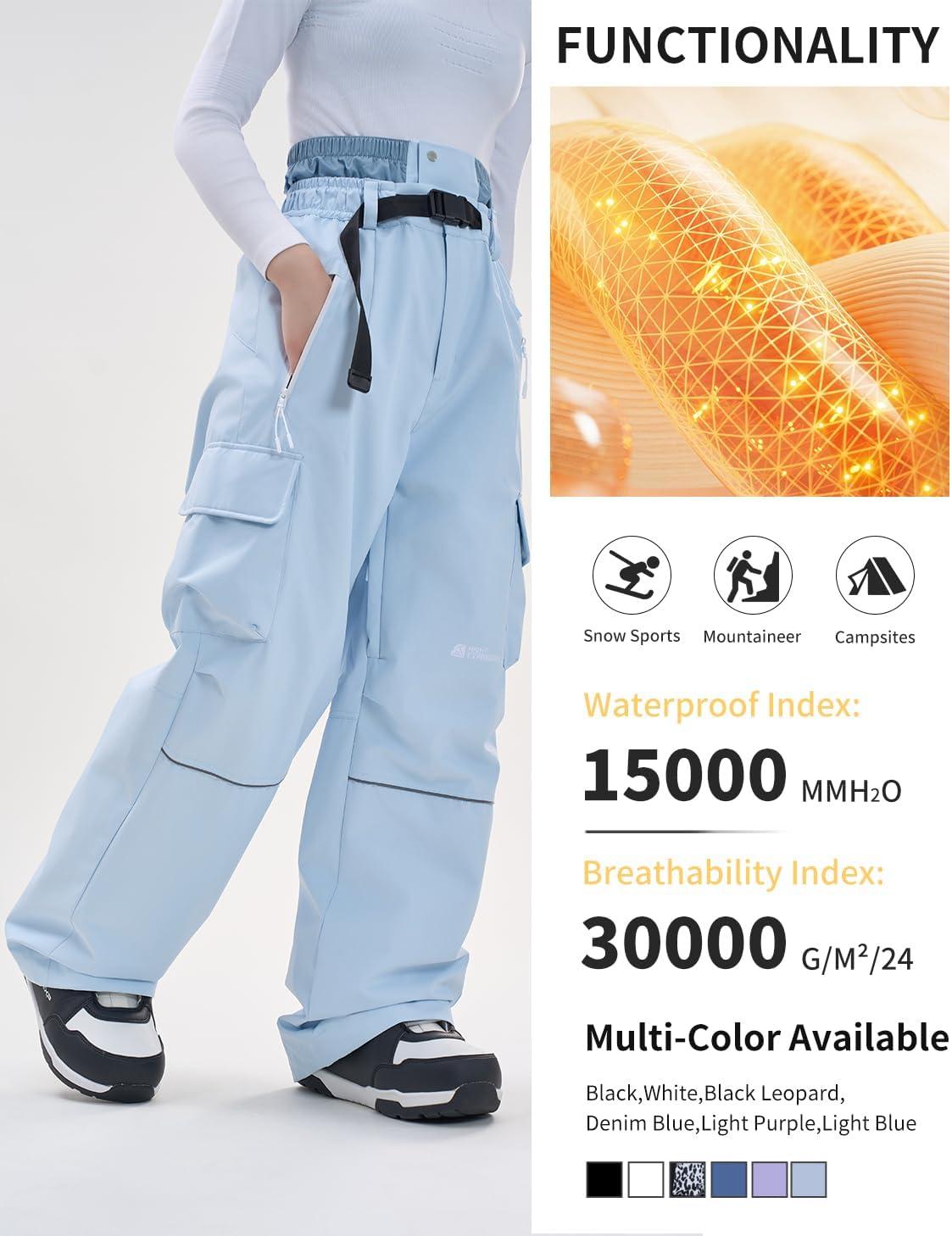 imageSnowboard Pants for Women Men Baggy Ski Pants Loose Warm Insulation Waterproof WindproofLight Blue