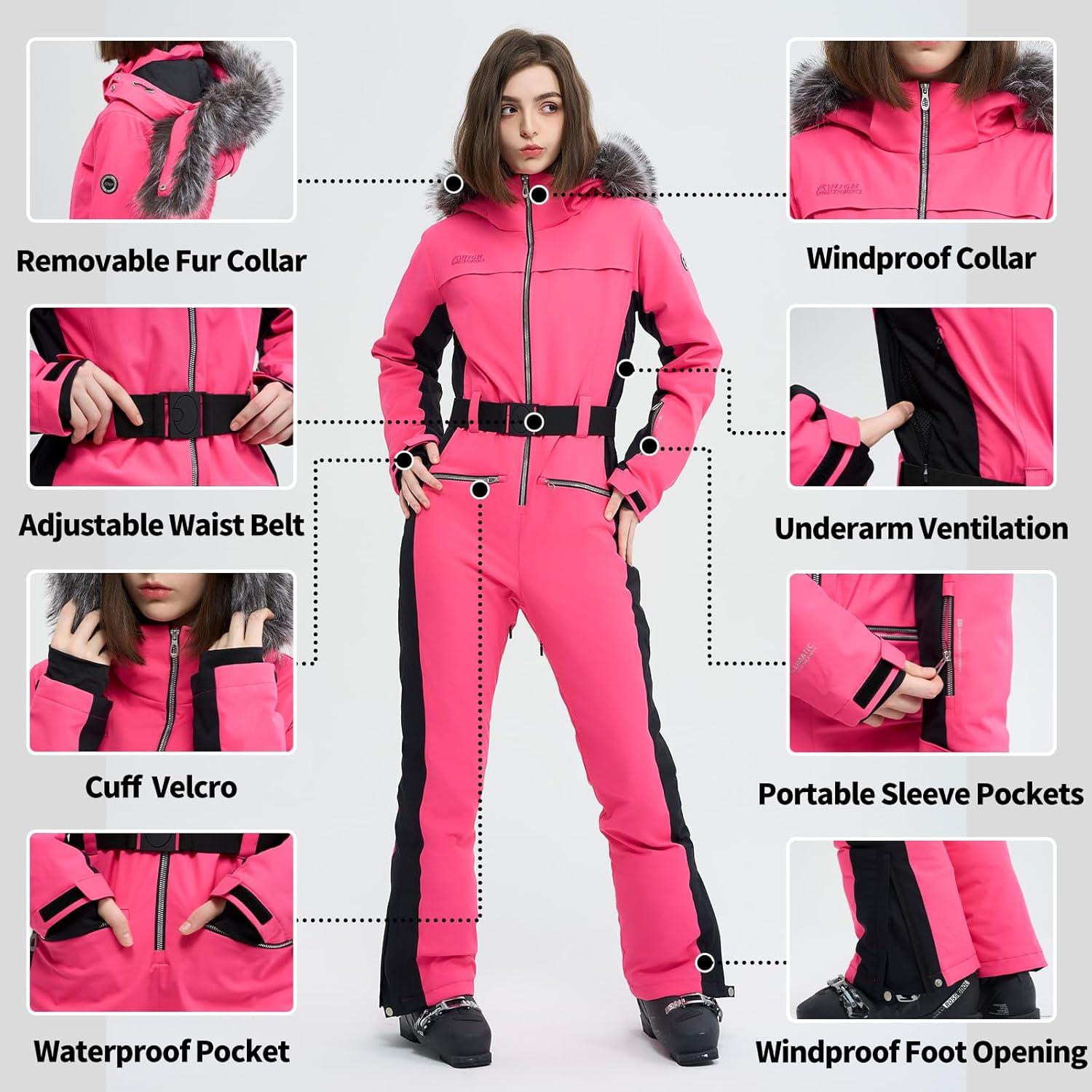 imageWomen Ski Suit One Piece Snow Jumpsuit Snow Stretchy Outfit Snowboard Onesie Insulated Waterproof Winter WarmWhite