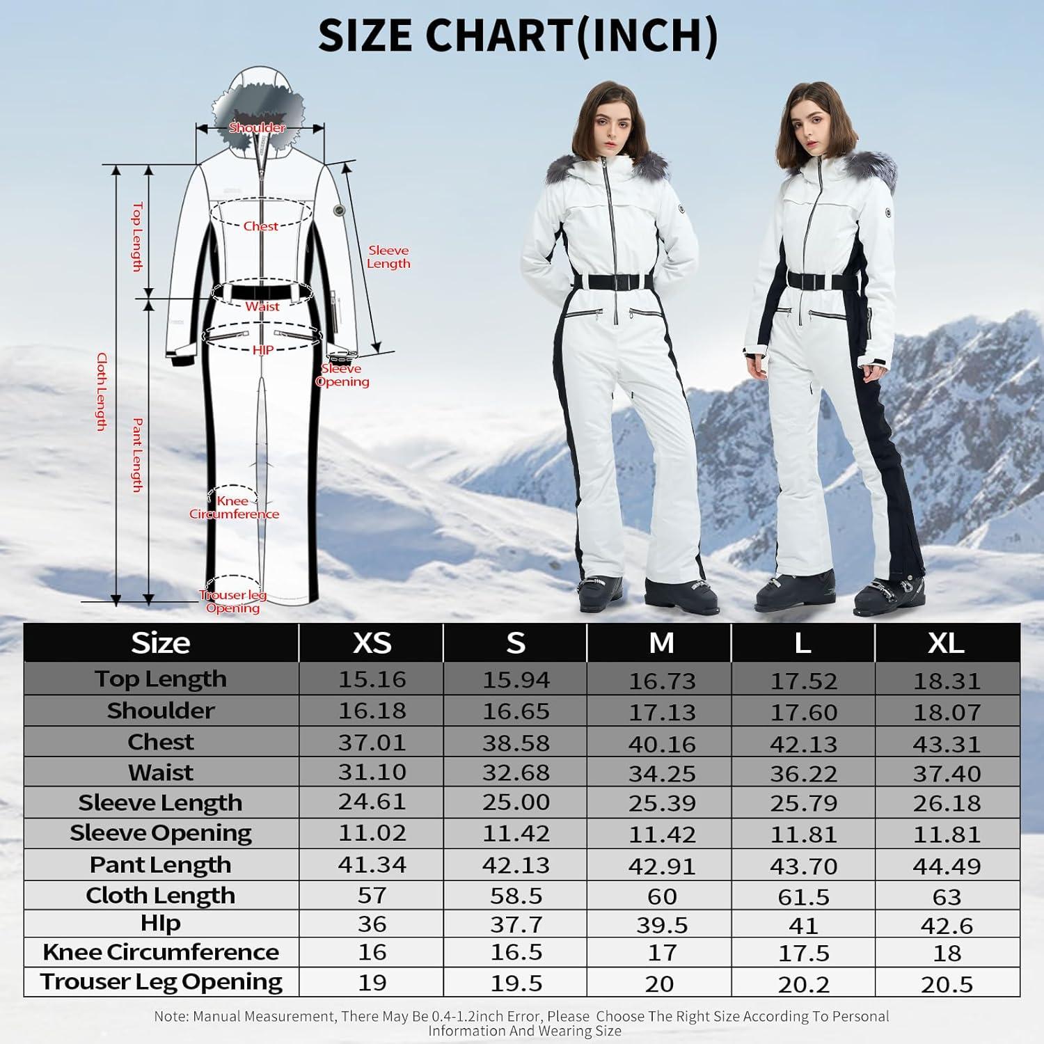 imageWomen Ski Suit One Piece Snow Jumpsuit Snow Stretchy Outfit Snowboard Onesie Insulated Waterproof Winter WarmWhite