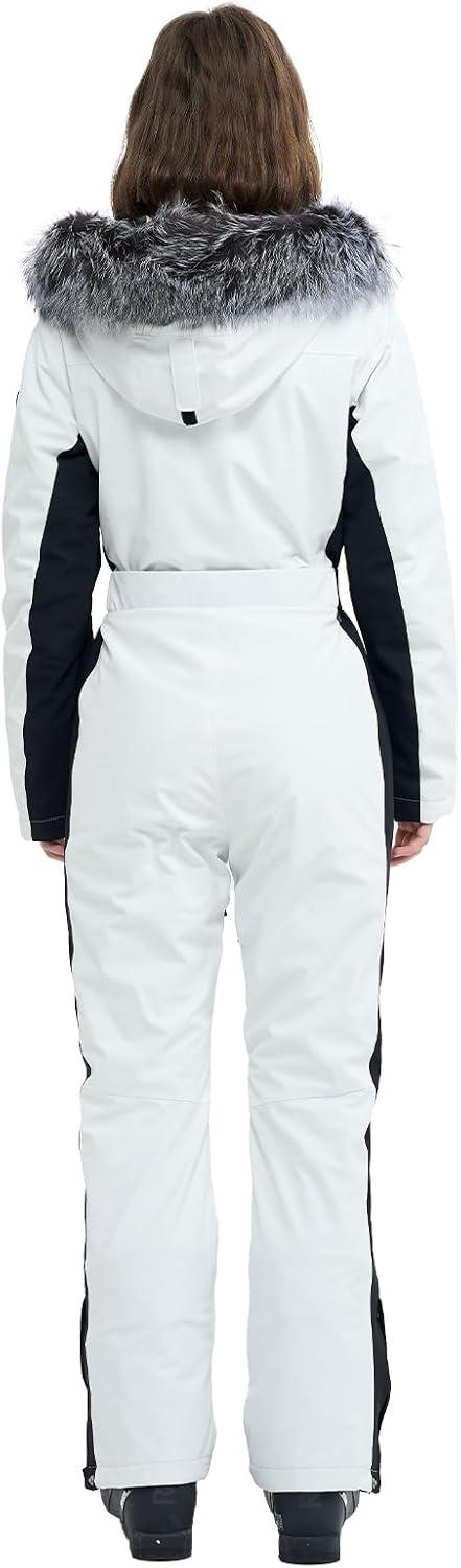 imageWomen Ski Suit One Piece Snow Jumpsuit Snow Stretchy Outfit Snowboard Onesie Insulated Waterproof Winter WarmWhite