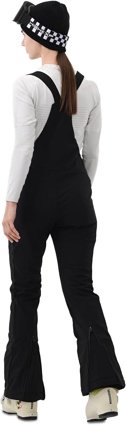 imageWomens Ski Bib Pants Skinny Soft Shell Snow Overalls Slim Fit Fitted Snowboard Insulated Waterproof WindproofBlack