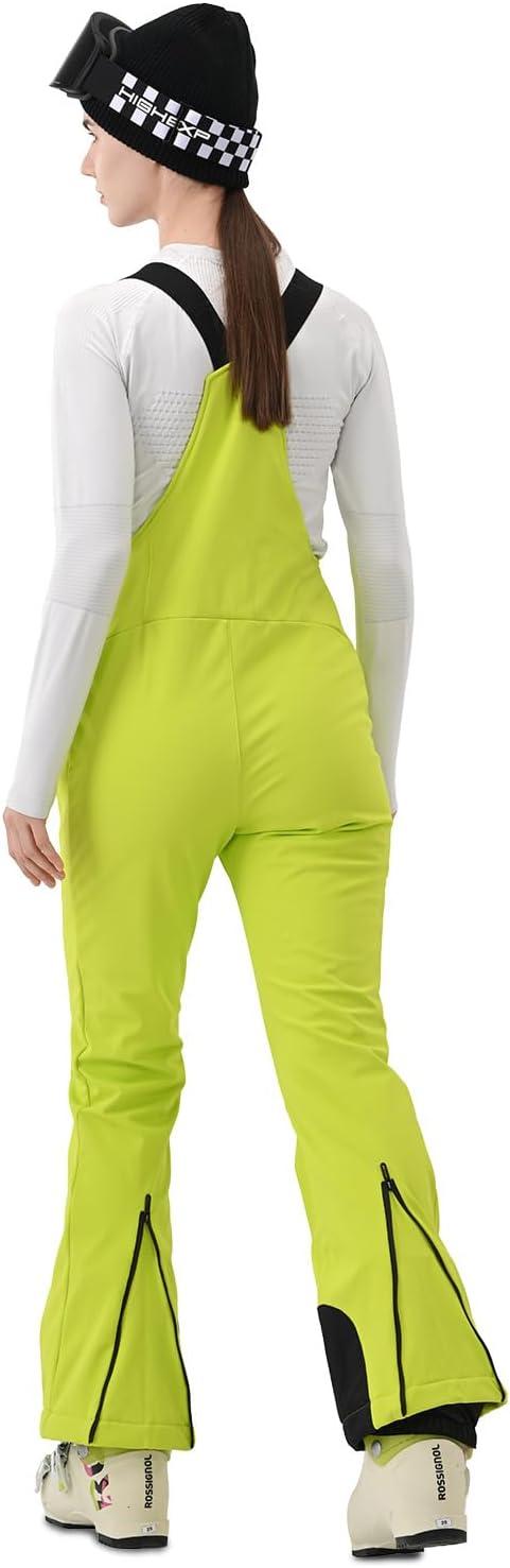 imageWomens Ski Bib Pants Skinny Soft Shell Snow Overalls Slim Fit Fitted Snowboard Insulated Waterproof WindproofLight Green