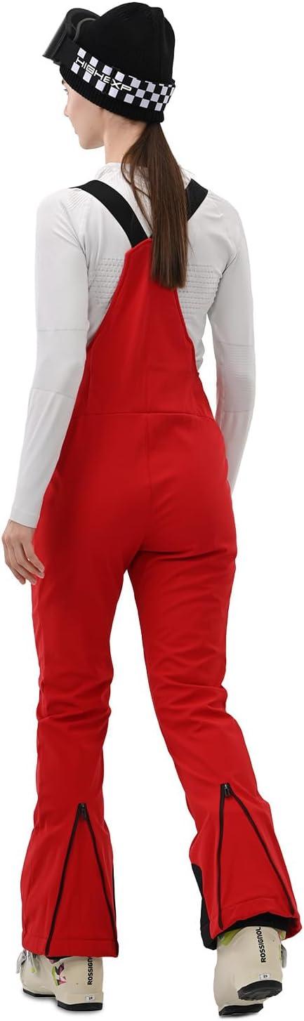 imageWomens Ski Bib Pants Skinny Soft Shell Snow Overalls Slim Fit Fitted Snowboard Insulated Waterproof WindproofRed