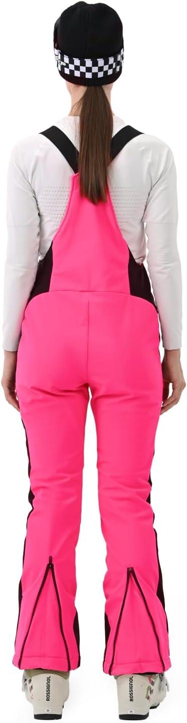 imageWomens Ski Bib Pants Slim Fit Soft Shell Snow Skinny Fitted Snowboard Insulated Waterproof Windproof WarmHot Pink