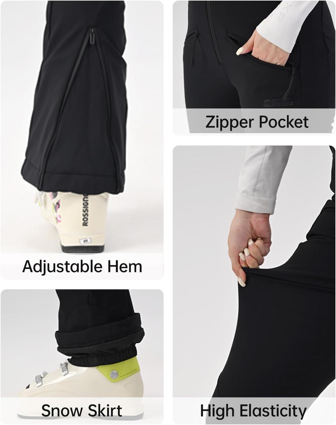 imageWomens Ski Pants Slim Fit Snow Fleece Lined Snowboard Soft Shell Fitted Insulated Waterproof Windproof WarmHot Pink