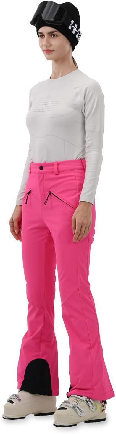imageWomens Ski Pants Slim Fit Snow Fleece Lined Snowboard Soft Shell Fitted Insulated Waterproof Windproof WarmHot Pink