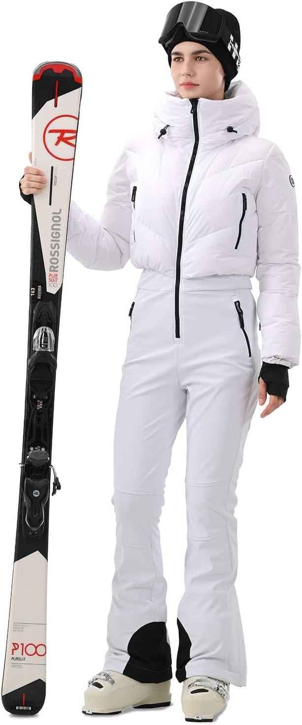 imageWomens Ski Suit One Piece Snowsuit Snow Slim Jumpsuits Snowboard Outfit Waterproof Insulated Winter WarmWhite