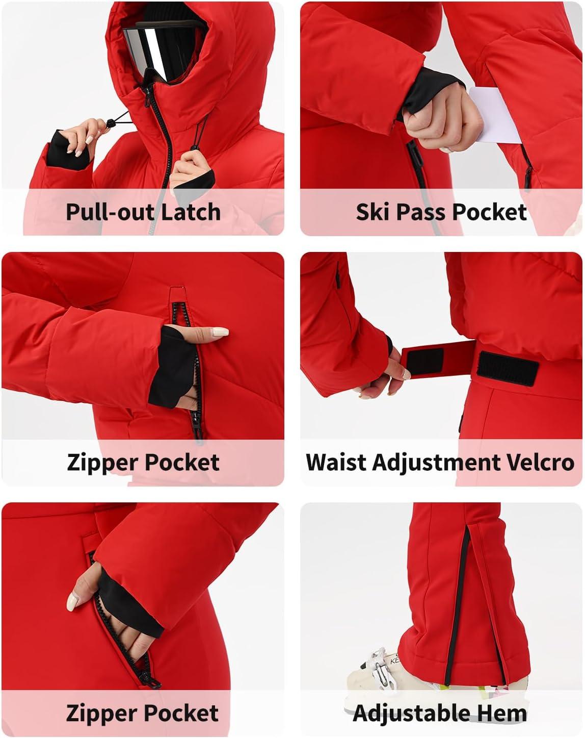 imageWomens Ski Suit One Piece Snowsuit Snow Slim Jumpsuits Snowboard Outfit Waterproof Insulated Winter WarmWhite