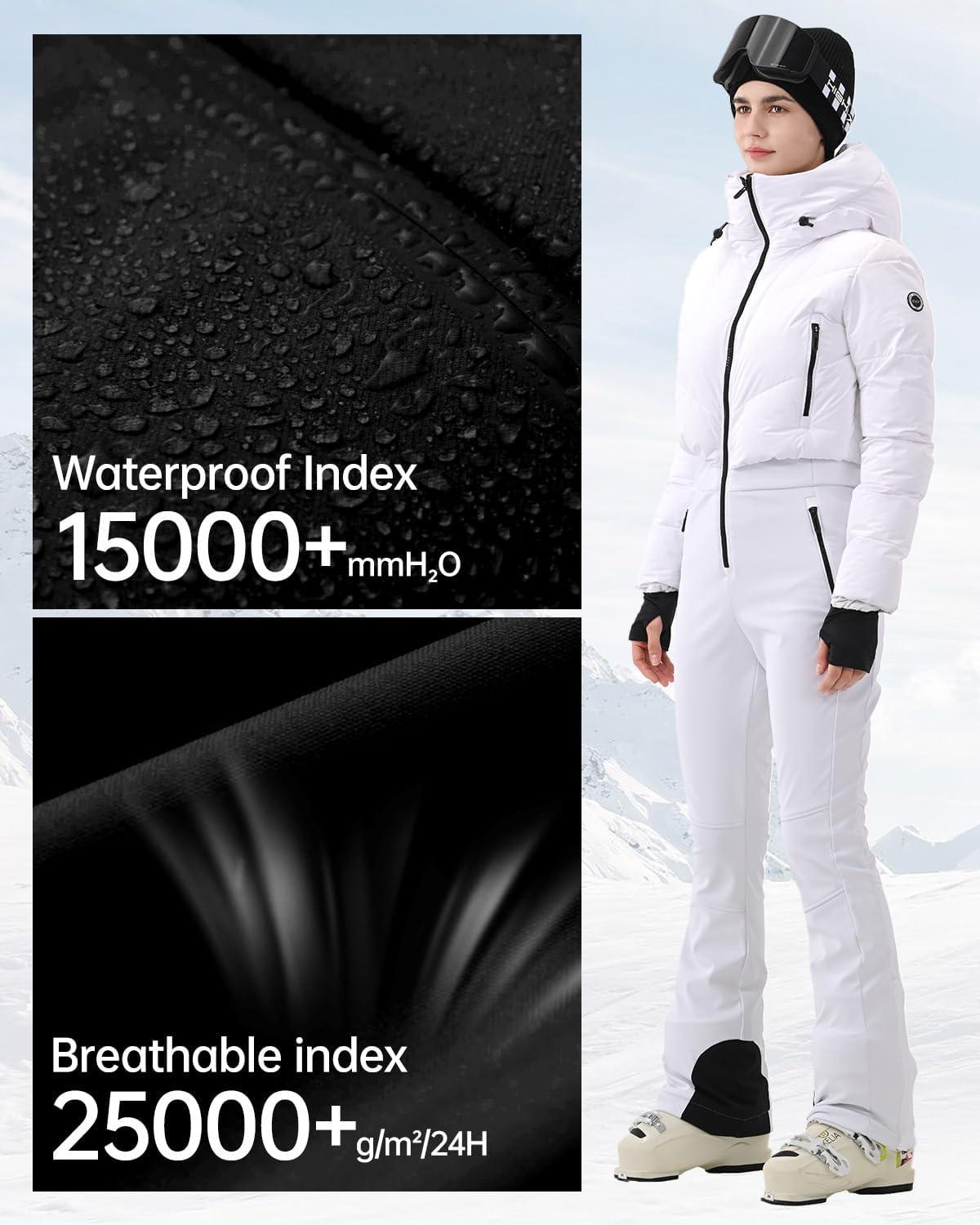 imageWomens Ski Suit One Piece Snowsuit Snow Slim Jumpsuits Snowboard Outfit Waterproof Insulated Winter WarmWhite