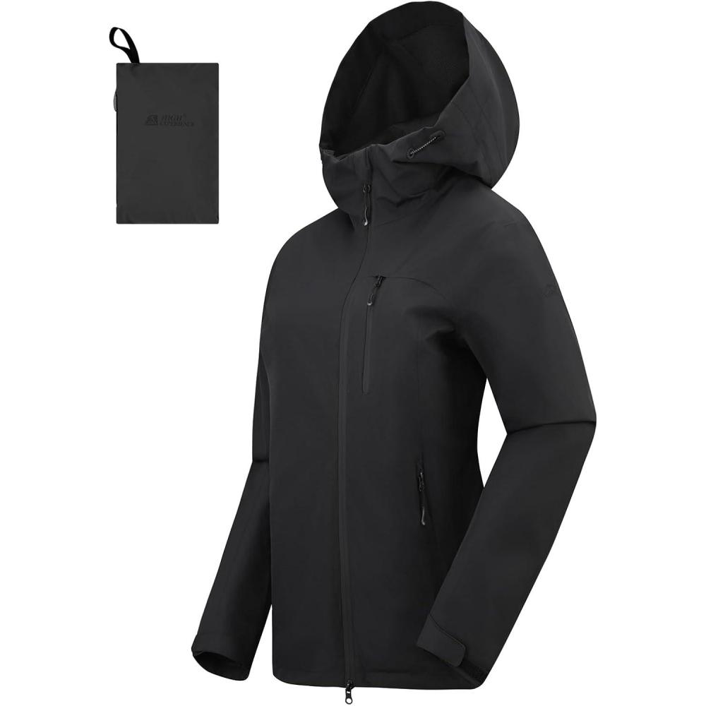 imageRain Jacket Women Packable Lightweight Waterproof Raincoat with Hood Coat Hiking Cycling Travel WindbreakerBlack