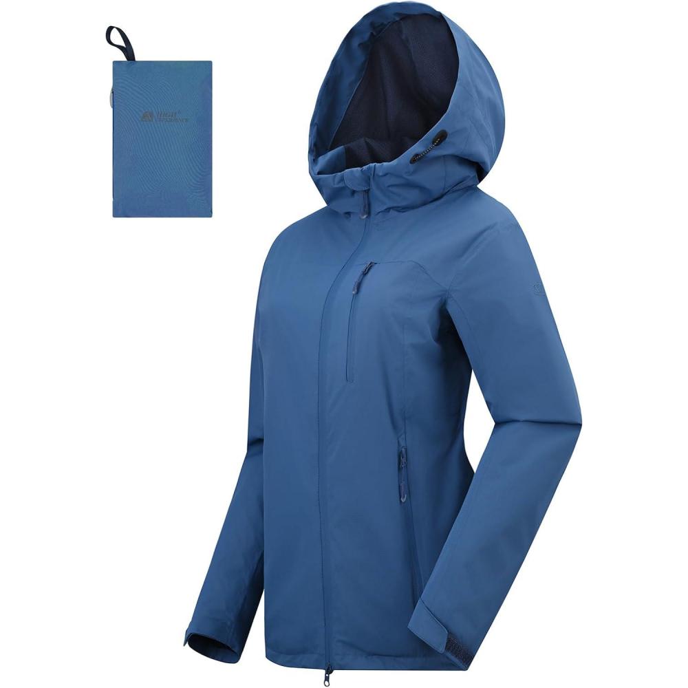 imageRain Jacket Women Packable Lightweight Waterproof Raincoat with Hood Coat Hiking Cycling Travel WindbreakerBlue