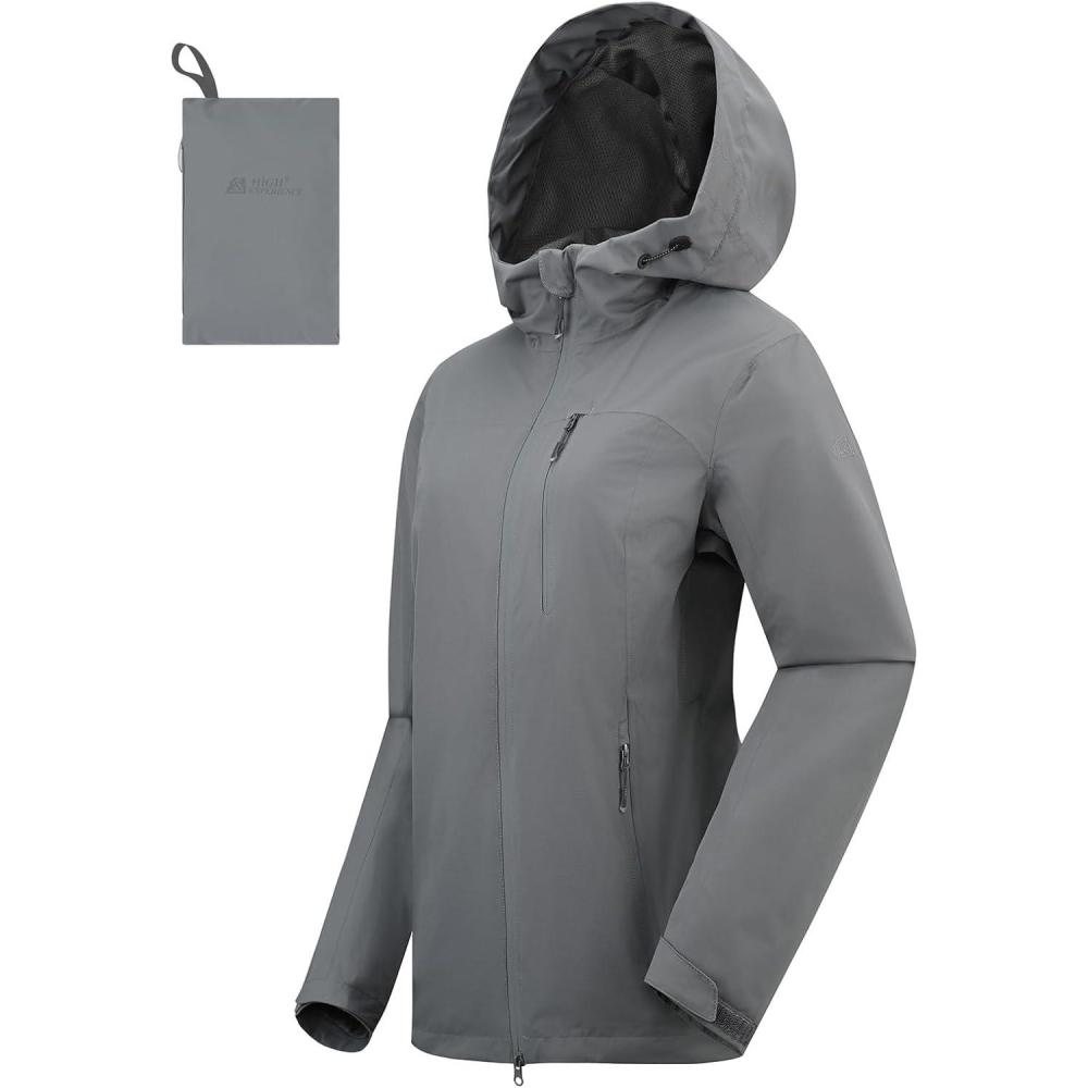 imageRain Jacket Women Packable Lightweight Waterproof Raincoat with Hood Coat Hiking Cycling Travel WindbreakerGrey