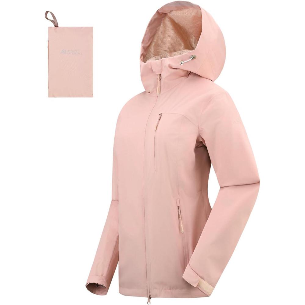 imageRain Jacket Women Packable Lightweight Waterproof Raincoat with Hood Coat Hiking Cycling Travel WindbreakerLight Pink